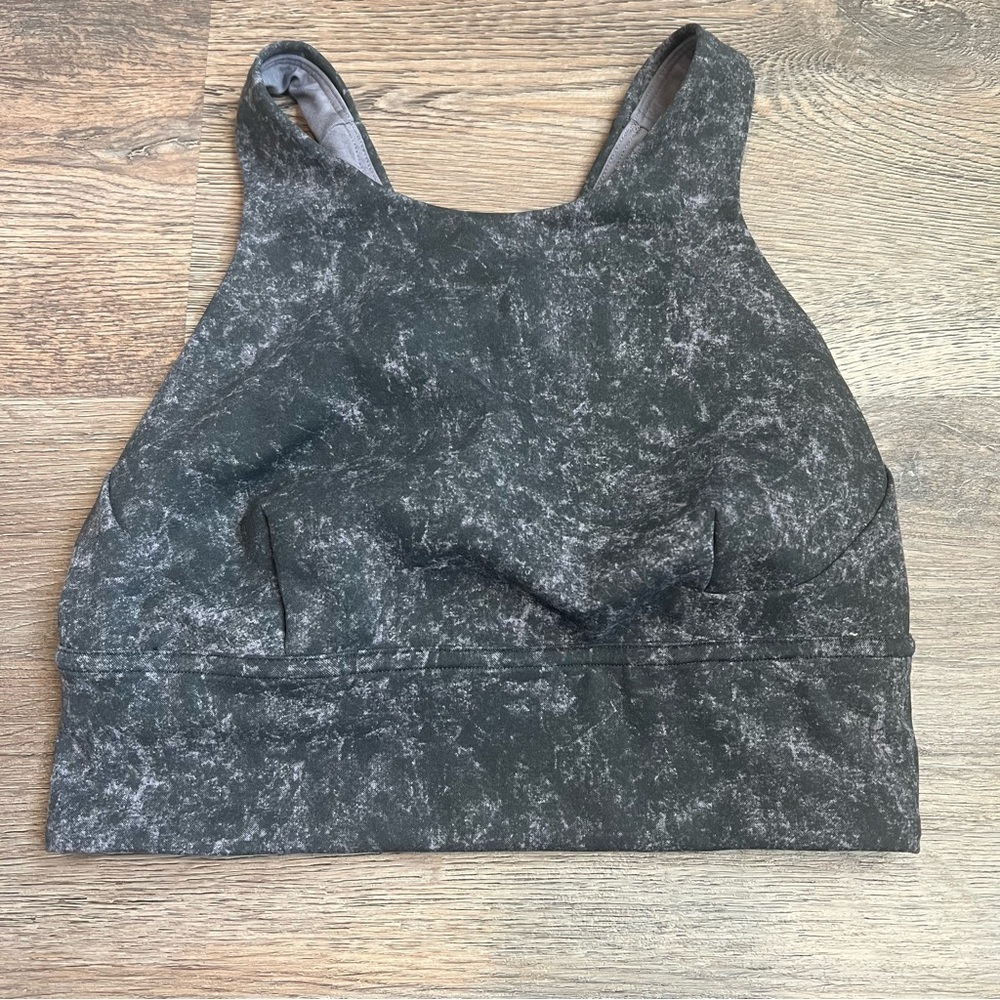 Lululemon Wunder Train Longline Bra Denim Wash Print Dusky Lavender Black - Picture 2 of 7
